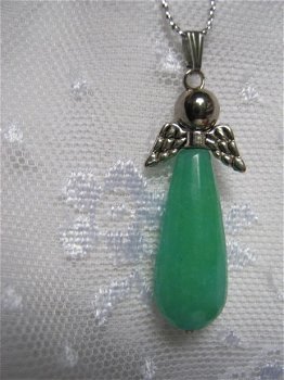 geluksengeltje edelsteen groene jade met tibetzilver engeltje spiritueel item - 1