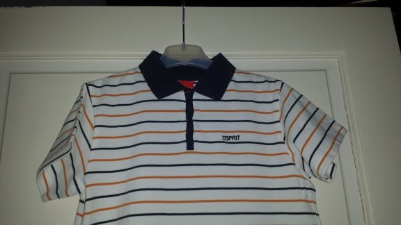 Esprit witte polo met blauw oranje streep maat 128 134 - 1