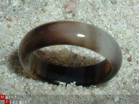 #136 Zwarte Agaat Ring handgeslepen - 1