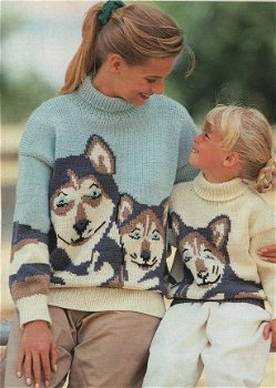 Breipatroon 1360 dames en kindertrui met een husky - 1