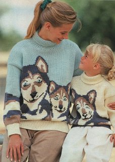 Breipatroon 1360 dames en kindertrui met een husky