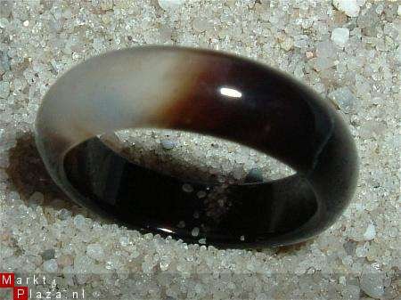 #137 Zwarte Agaat Ring handgeslepen - 1