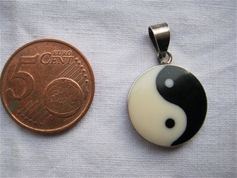 sterling zilveren yin yang hanger zwart wit hippiemarkt 925 gemerkt zilver - 2