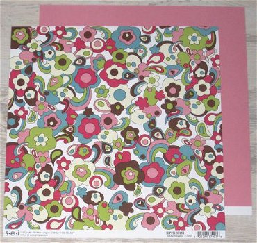 SALE NIEUW vel dubbelzijdig scrappapier Flashy Flowers / Hippie Chick van SEI - 1