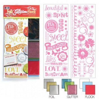 SALE! set met Glitter, Foil & Flock Rub-ons kit Promenade van WER - 1