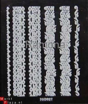 Lace 3D Nagel stickers Wit KANT 10 Randje met glitters White - 1