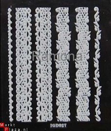 Lace 3D Nagel stickers Wit KANT 10 Randje met glitters White