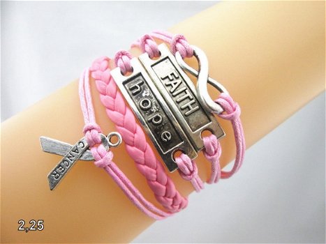 infinity armbandje 5-delig - rose faith,hope,cancer - 16 t/m 20 cm - 1