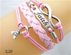 infinity armbandje 4-delig - lila :,hope,faith - 16 t/m 20 cm