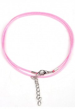 roze ketting wax koord met mooie glans met metalen slotje ± 48cm in maat verstelbaar - 1
