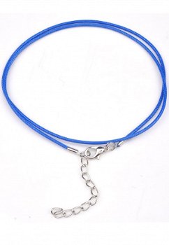 ketting blauw wax koord met mooie glans met metalen slotje ± 48cm in maat verstelbaar - 1