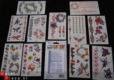 11 vellen body tattoo's stickers roos bloemen vlinders NIEUW - 1