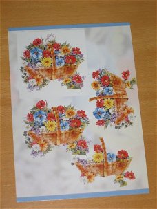 3D knipvel (A5) --- BLOEMEN --- DIVERSE SOORTEN in een MAND