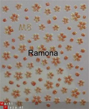 Nagel Stickers met glitters erin M8 Nail Art bloem - 1