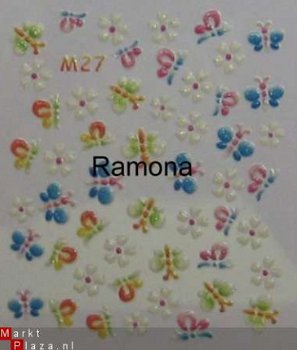 Nagel Stickers met glitters erin M27 Nail Art bloem - 1