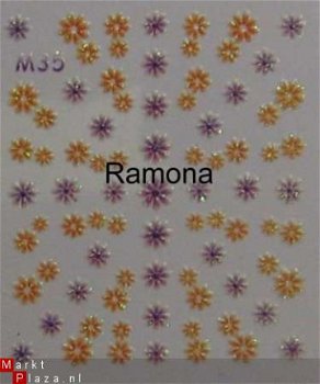 Nagel Stickers met glitters erin M35 Nail Art bloem - 1