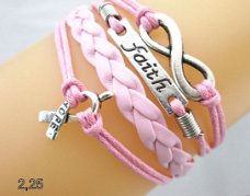 infinity armbandje 4-delig - licht rose :,hope,faith - 16 t/m 20 cm