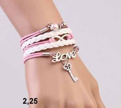 infinity armbandje 5-delig - rose/wit sleutel - 16 t/m 20 cm - 1