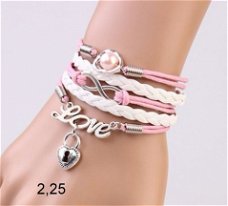 infinity armbandje 5-delig - rose/wit slotje - 16 t/m 20 cm