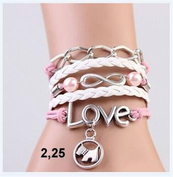 infinity armbandje 5-delig - rose/wit hondje - 16 t/m 20 cm - 1