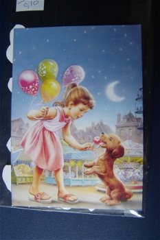 a45 Geknipt plaatje meisje met hond en ballonen - 1