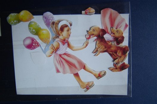 a45 Geknipt plaatje meisje met hond en ballonen - 2
