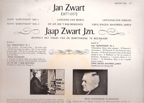 Jan Zwart ‎– Suite Kerstfeest I & II Orgel Martinikerk Bolsward -MONO 1965 -LP - 2