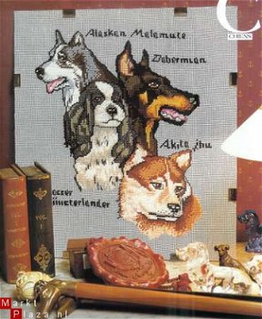 borduurpatroon 3437 portret van vier honden - 1
