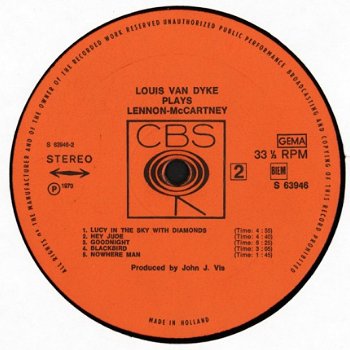 Louis van Dyke ‎– Louis van Dyke Plays Lennon-McCartney (Beatles) orgel vinyl LP - 4