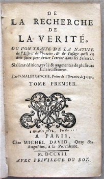 Malebranche 1712 De La Recherche De La Verité - Filosofie - 3