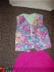 Bloemetjes combinatie broek / hesje (mt M) dames (2x)Fuchsia - 1 - Thumbnail