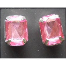 Roze Strass oorbellen - rechthoek bij Stichting Superwens!