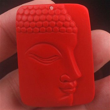 cinnabar hanger buddha 33x47 mm craved boeddha budah rood handsnijwerk - 1