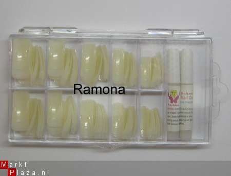 100 Gel / Acryl TIPS NAGELS, Naturel,10 maten in doos + lijm - Afbeelding 3