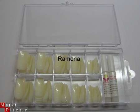 100 Gel / Acryl TIPS NAGELS, Naturel,10 maten in doos + lijm - Afbeelding 4