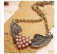 mooie ketting brons met veugels engel engelenvleugels en hart van roze parels nostalgie - 1 - Thumbnail