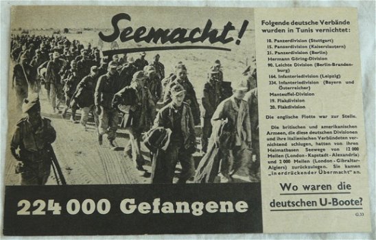 Pamflet / Leaflet / Flugblatt, G.33, Seemacht! 224 000 Gefangene, Engels / UK, 1943.(Nr.1) - 1