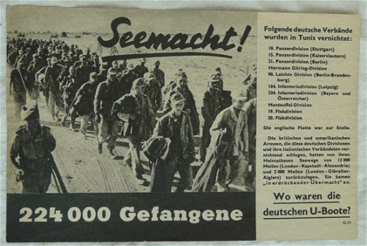 Pamflet / Leaflet / Flugblatt, G.33, Seemacht! 224 000 Gefangene, Engels / UK, 1943.(Nr.1) - 3