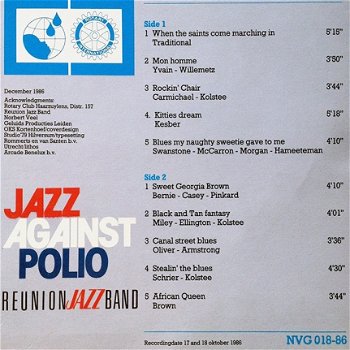 Reunion Jazz Band, The ‎– Jazz Against Polio -Vinyl LP Dixieland - 2