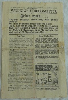 Pamflet / Leaflet / Flugblatt, Nummer 9, Wolkiger Beobachter, Engels / UK, 1940.(Nr.1) - 1