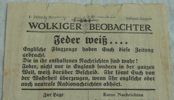 Pamflet / Leaflet / Flugblatt, Nummer 9, Wolkiger Beobachter, Engels / UK, 1940.(Nr.1) - 2