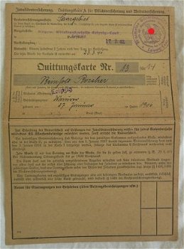 Rekeningkaart / Quittungskarte, Invalidenverzekering / Invalidenversicherung, Saargebiet, 1942. - 0