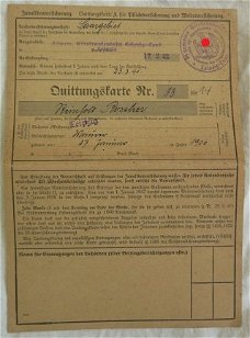 Rekeningkaart / Quittungskarte, Invalidenverzekering / Invalidenversicherung, Saargebiet, 1942.