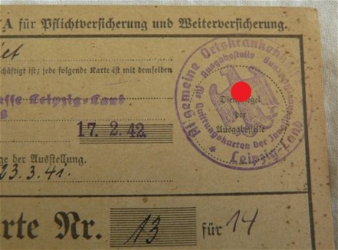 Rekeningkaart / Quittungskarte, Invalidenverzekering / Invalidenversicherung, Saargebiet, 1942. - 2