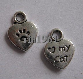 bedeltje/charm dieren : hartje :i love my cat - 11x8 mm:10 voor 0,75 - 1