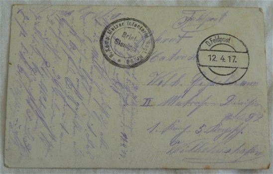 Postkaart / Postkarte, Veldpost / Feldpost, 5.Komp.Metzer Infanterie-Regt.Nr.98, Duits, 1917. - 2