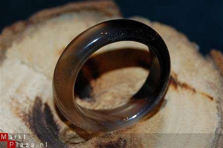 #166 Zwarte Agaat Ring handgeslepen - 1