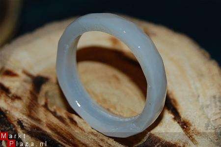 #170 Witte Agaat Ring handgeslepen facet - 1