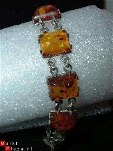 #SJ4 Zilveren Armband Barnsteen Amber Ambre Bernstein