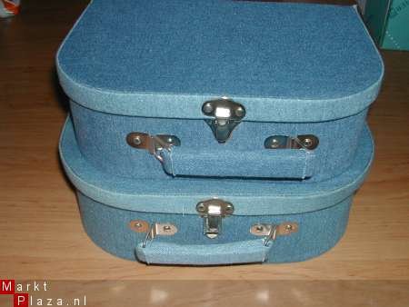 2 koffertjes opbergdozen met spijkerstof bekleed - 1